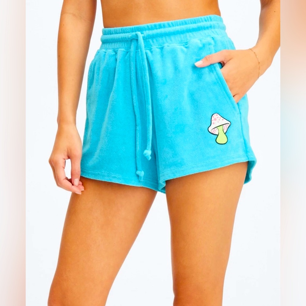 NWT Fabletics Towel Terry Mushroom Short in Aqua Blue Size XS